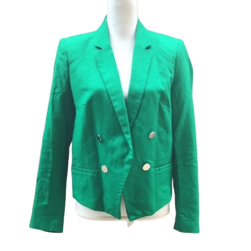 Mango Suit Green Blazer Jacket Women Cotton Linen… - image 3